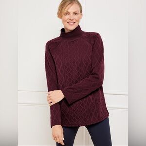 T by Talbots Cable Knit Mockneck Pullover – Size XL | Burgundy Wine |